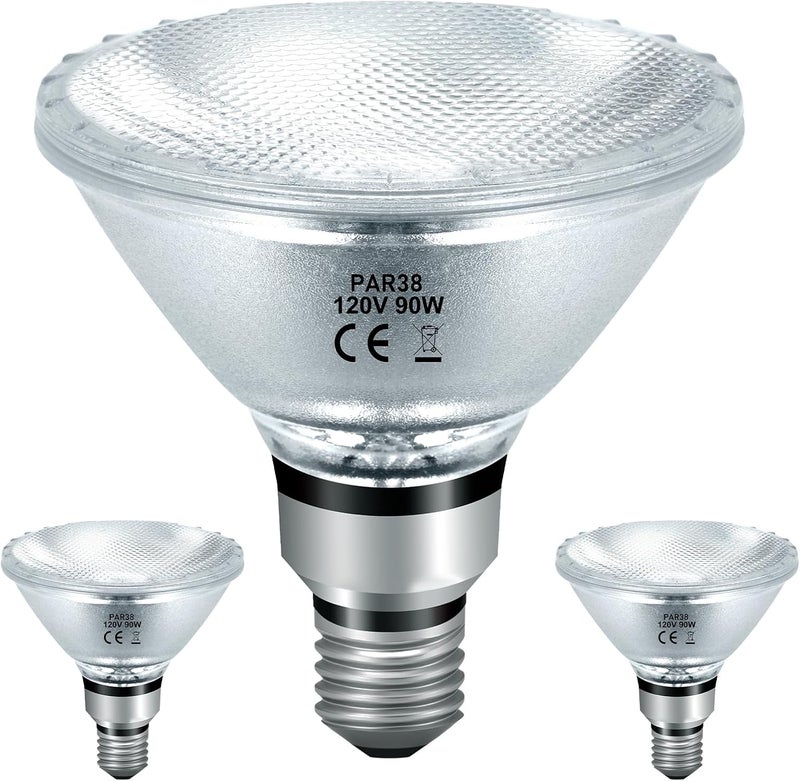 Jaenmsa 90 Watt Outdoor Floodlight Bulbs Par38, 120V 90W Halogen Flood Light Bulbs Dimmable, 2 Pack Indoor/Outdoor Floodlight Bulbs Soft White 2800K, Halogen Reptile Heating Bulbs E26 4050LM - Image 1
